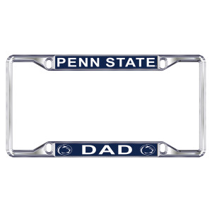 thin metal license plate frame with Penn State one top, Dad on bottom